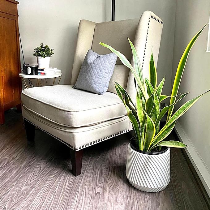 Fox & Fern Large Indoor Planter, Modern Large Plant Pot for Indoor or Outdoor, UV and Frost Resistant - 12 Inch, Polystone, Matte White Flower Pot with Drainage Plug, 3D Printed Design