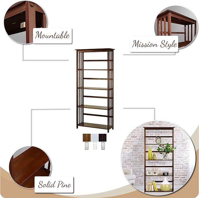 Casual Home Mission Style 5-Shelf Bookcase, Espresso