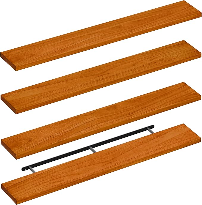 IEO Long Wooden Floating Shelves for Room Wall, Natural Wood Floating Shelves Wall Mounted Kitchen Shelf for Living Room, Bedroom, Kitchen,Bathroom, Storage (Honey Oak, 60in 4tier)