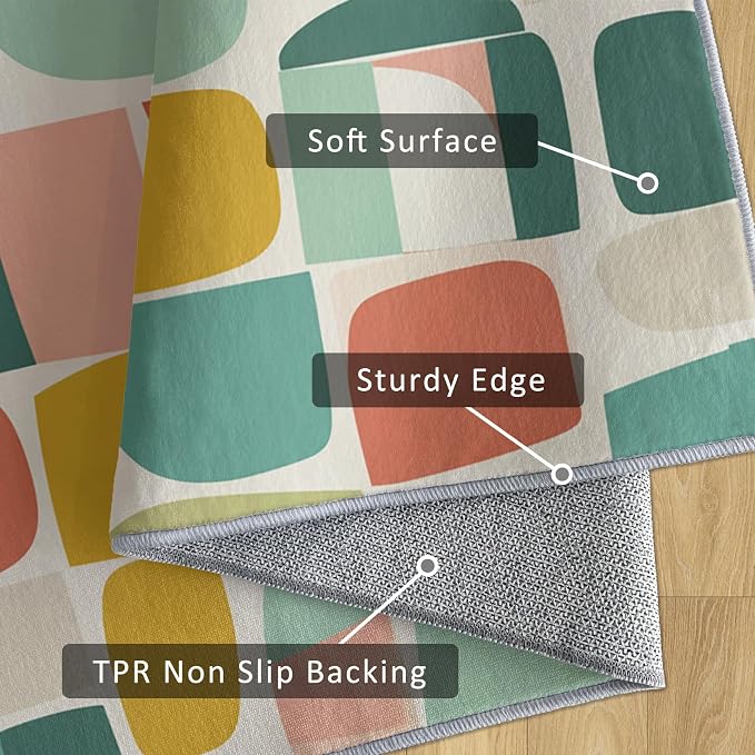 Mid Century Rug Large 8x10 70s Retro Geometric Pattern Area Rugs for Living Room, Bedroom, Mid Century Home Decor Accessories Indoor Carpet, Non Slip & Machine Washable, GD0674