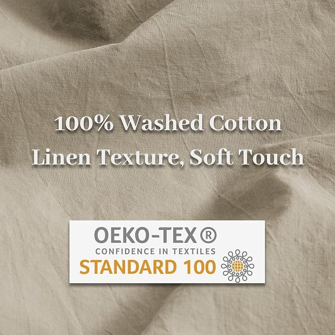 NEXHOME PRO Duvet Cover Set Oversized Queen 92"x98" Linen Feel Textured Organic Natural 100% Washed Cotton Duvet Cover 3 Pieces Bedding Set with Zipper Closure, Breathable, Soft (No Comforter)