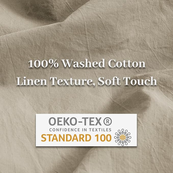 NEXHOME PRO Duvet Cover Set Kids Twin Size Linen Feel Textured Organic Natural 100% Washed Cotton Duvet Cover 2 Pieces Bedding Set with Zipper Closure & Corner Ties, Breathable (No Comforter) 68"x90"