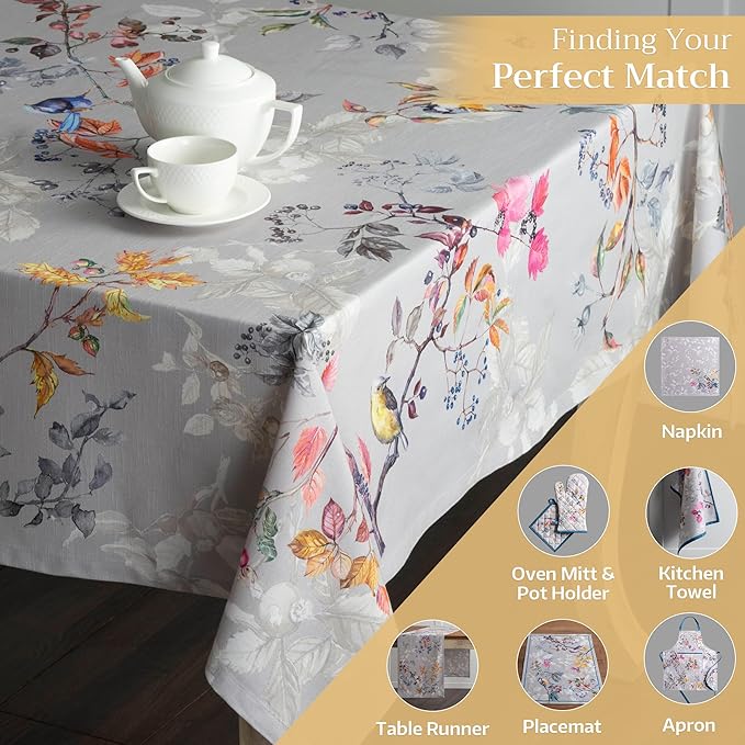 Maison d' Hermine Table Cloth Rectangle Table 100% Cotton 70 x 108 Inches Fall Tablecloth Reusable Everyday Use for Thanksgiving Christmas Decorations Dining Farmhouse Party (Equinoxe - Grey)