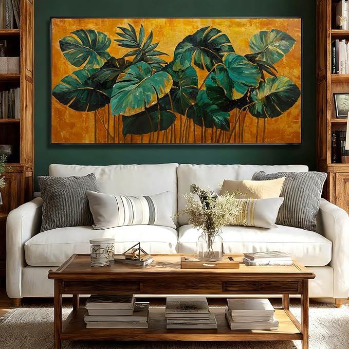 SOUGUAN Plant Canvas Wall Art Green and Gold Wall Decor Vintage Print Pictures 24"x48" Artwork for Bedroom Decorations for Living Room