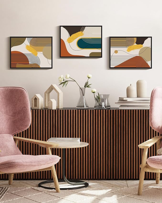 PHOPAGO Boho Abstract Framed Wall Art Modern Minimalist Luxury Gold Line Artwork Kitchen Dining Room Decor 11x14in Black Framed