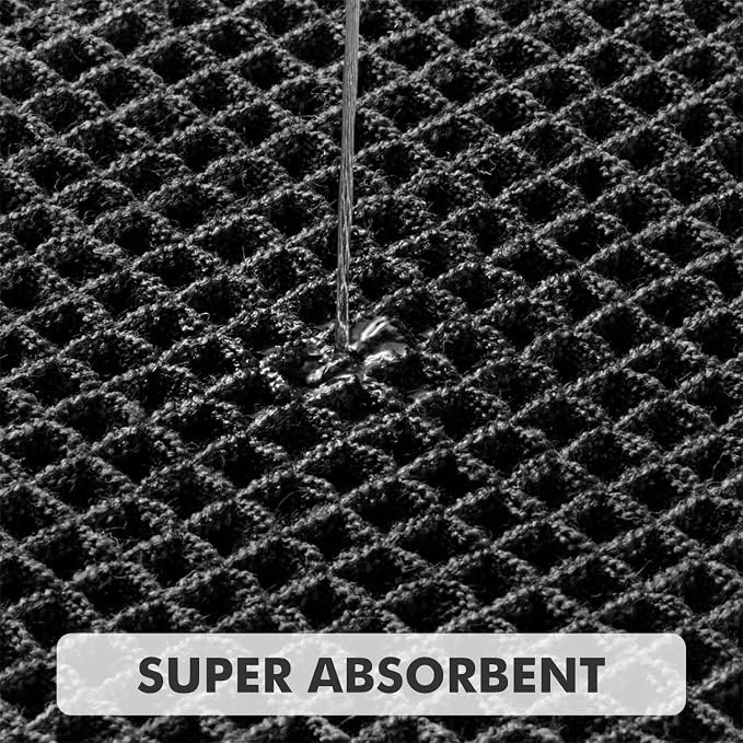 MIULEE Set of 2 Waffle Bathroom Rugs, Boho Bath Rug Super Absorbent, Non Slip Washable Ultra Soft Rubber Backed Shower Bath Mats for Floor, Tub, Shower, Looped Design, Black, 18x30 Inch