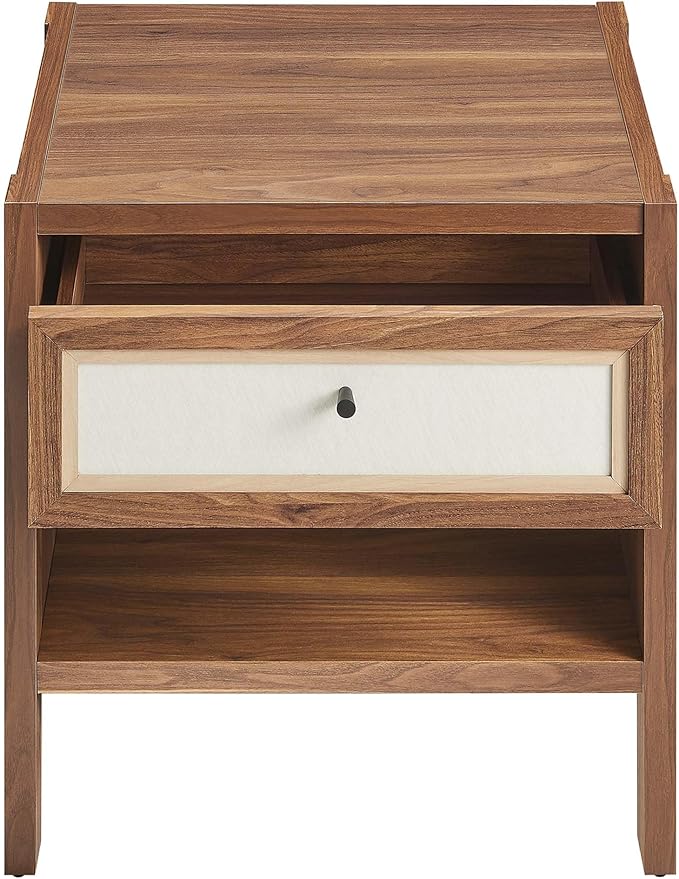Modway Capri Mid-Century Modern Wood Grain Nightstand Bedside Table in Walnut, Side Table with Drawer, Nightstand with Storage