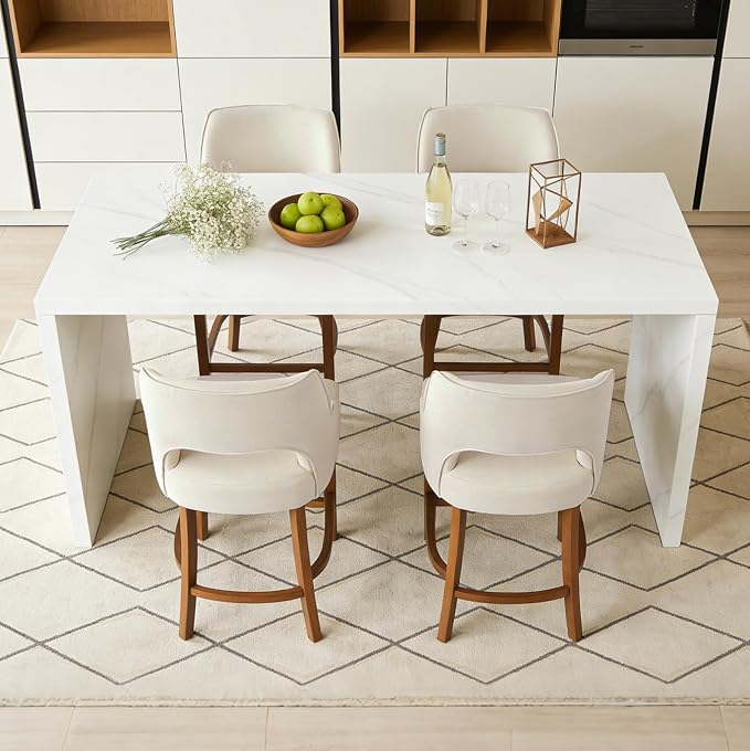 ClinQ Bar Stools Set of 4, 26" H Counter Height Bar Stools with Backs, Modern Upholstered Accent Barstools with Curved Footrest for Kitchen Island, Dining Room and Bar, Beige-Walnut Legs