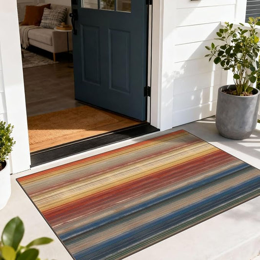 Modern Outdoor Rug - 28" x 43" Front Door Mat Indoor Outside Entrance Non-Slip Washable Outdoor Mat Rust Ombre Entry Rug for Entryway Kitchen Bedroom Layered Doormat for Front Porch Decor