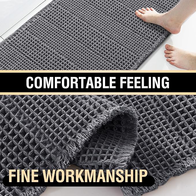H.VERSAILTEX Upgraded Waffle Bath Mat Super Absorbent Non Slip Bath Rugs for Beside Tub, 17" x 24", Grey