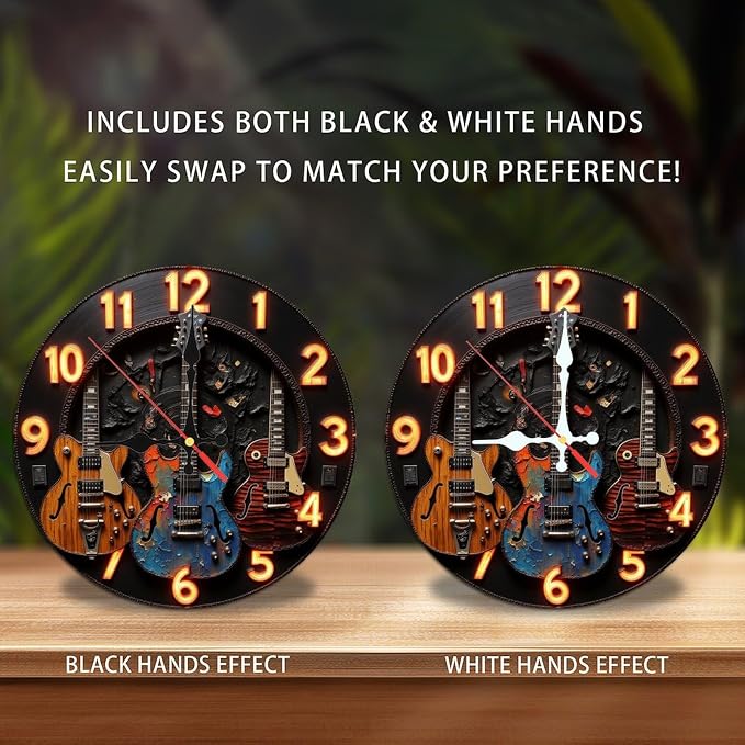 Vintage Guitar Wall Clock Neon Clock Electric Guitar Decor 10-Inch Wooden Wall Clock, Silent Movement, Battery Operated (AA Batteries Not Included), Artistic Home Decor, Perfect for Home Accents