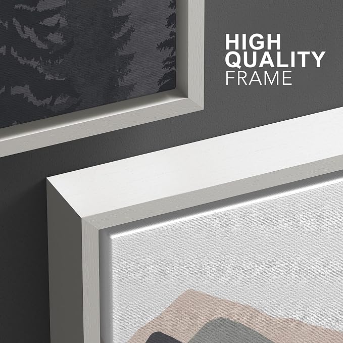 wall26 Framed Canvas Print Wall Art Set Mountain Range Sunlight Horizon Abstract Nature Illustrations Modern Art Nordic Decorative Minimal Boho for Living Room, Bedroom, Office - 24"x36"x3 White