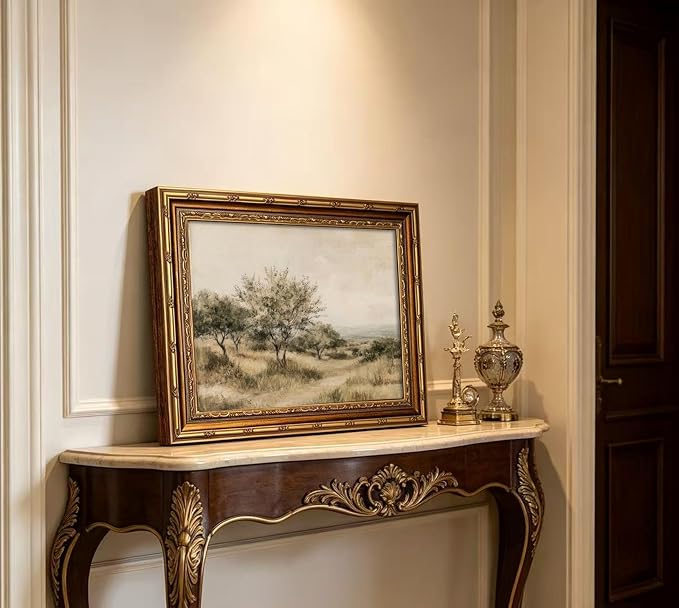 Vintage Gold Framed Olive Tree Landscape Wall Art - Retro Country Farmhouse Canvas Prints, Rustic Nature Scene Painting Prints Artwork for Living Room Bedroom Dining Room Decor，9x11in