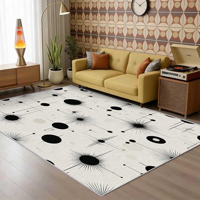 Starburst Rug 6x8 Retro Mid Century Modern Pattern Area Rugs for Living Room, Bedroom, Starburst Home Decor Accessories Indoor Carpet, Non Slip & Machine Washable