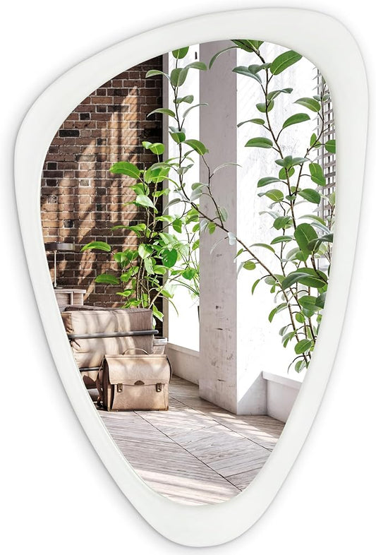 Americanflat 20x23 Asymmetrical Wall Mirror - Hanging Mirrors with Durable Frame - Modern Mirror for Bathroom, Bedroom, Living Room - Mirrors for Wall Display and Home Decor - Brushed White