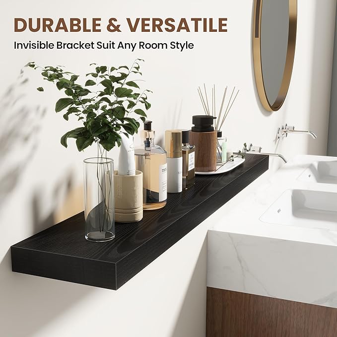 36 Inch Floating Shelves for Wall 2 Pack, 36" Wall Shelves for Books, Storage, Decor, Wall Mounted Floating Shelf with Invisible Brackets for Kitchen, Living Room, Black