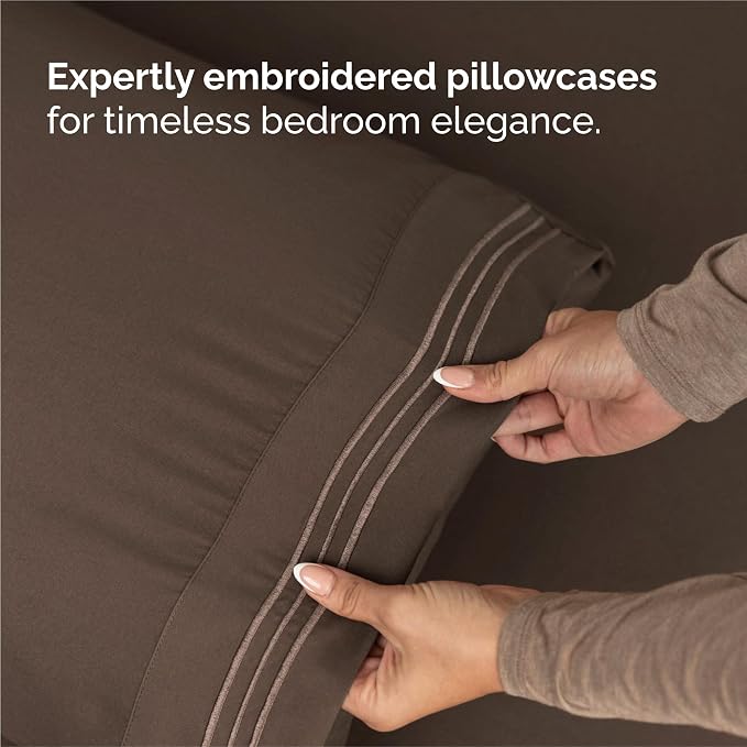 Split King Size 5 Piece Sheet Set - Comfy Breathable & Cooling Sheets - Hotel Luxury Bed Sheets for Women & Men - Deep Pockets, Easy-Fit, Soft and Wrinkle Free Sheets - Brown Oeko-Tex Bed Sheet Set