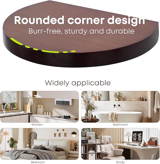Small Wood Floating Shelves (2-Pack, 6-inch Diameter) - Round Sturdy Invisible Wall Mount Display for Small Plants,Toys,Bathroom,Living Room Storage & Modern Rustic Décor (Dark Walnut)