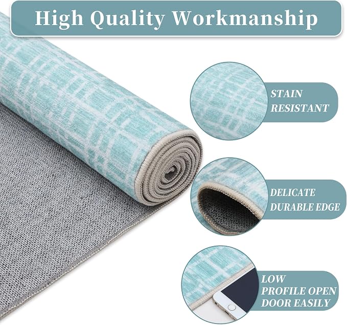 Washable Rugs 10x13 Rug for Living Room Modern Bedroom Rug Aesthetic Green Large Area Rug Non Slip Throw Rugs Soft Low Pile Stain Resistant Carpet for Dining Room 10'x13' Mint Green