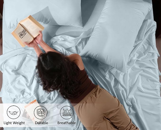 RUVANTI 100% Cotton Percale Sheets King Size 6 Piece Set, Cooling Bed Sheets for Hot Sleepers, Deep Pocket 16”, Breathable Lightweight & Durable, Crisp Hotel Style Sheets, Silver Blue