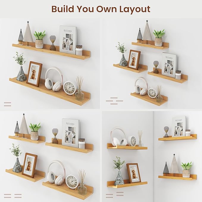 Axeman Picture Ledge Shelf | 55 Inch Oak Floating Shelves Set of 4 | Rustic Wood Wall Shelves with Lip | 55" Oak Picture Shelves for Wall with Ledge | Photo Shelves