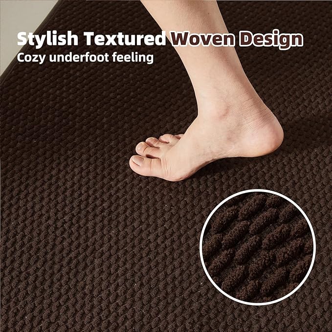 Bathroom Runner Rugs, Long Bath Mat Runner Washable Thin Quick Dry Low Pile Bathroom Runner Rugs Non Slip, Brown 16"x60"