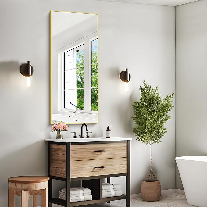 KOCUUY Gold Bathroom Mirror, 20"x48" Rectangle Bathroom Mirror for Wall, HD Tempered Glass, Anti-Rust Frame, Modern Design for Bathroom, Bedroom, Living Room, Entryway