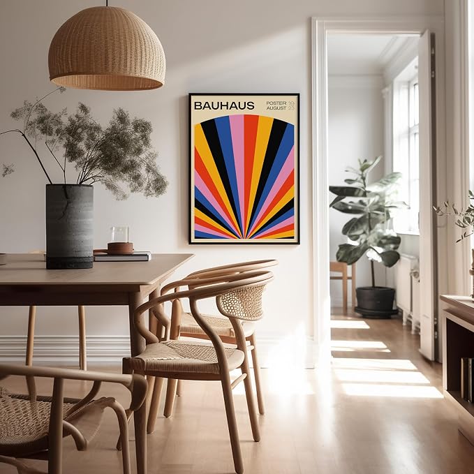 Poster Master Bauhaus Poster - Rainbow Sun Rays Print - Geometric - Abstract Art- Graphic Design - Chic Boho - Mid Century Modern Art - 18x24 UNFRAMED