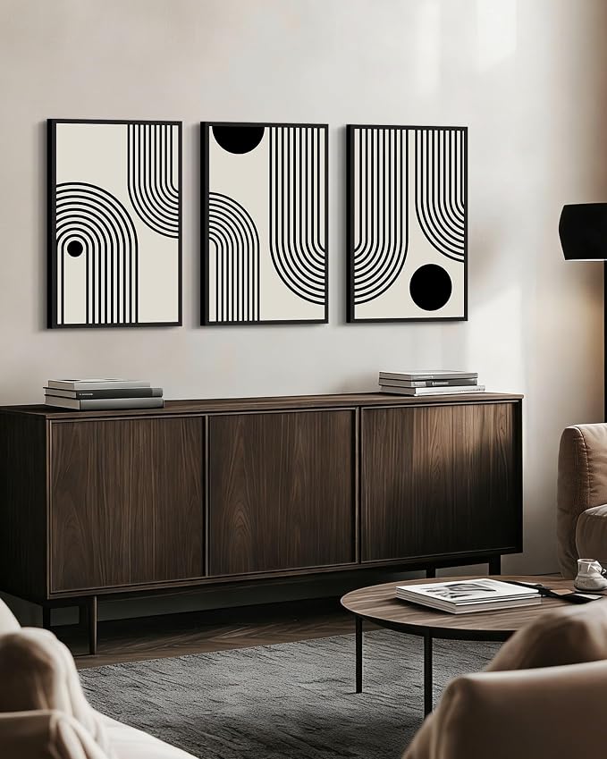 Drsoum Black Abstract Wall Art Framed Minimalist Bohemian Wall Decor Geometric Lines Artwork Hallway Bedroom Prints Ready to Hang 16x24in Black Framed