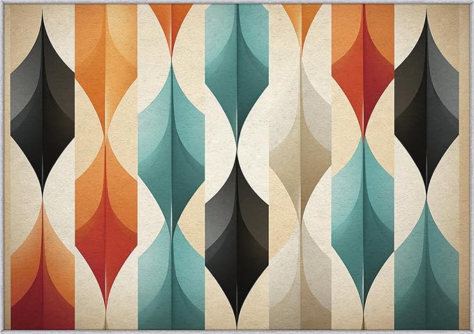 Geometric Rugs for Bedroom - Washable Mid Century Modern Rugs for Living Room - 6x8 ft - Abstract MCM Design Area Rug & Home Decor - Colorful Indoor Carpet with Non Slip Backing