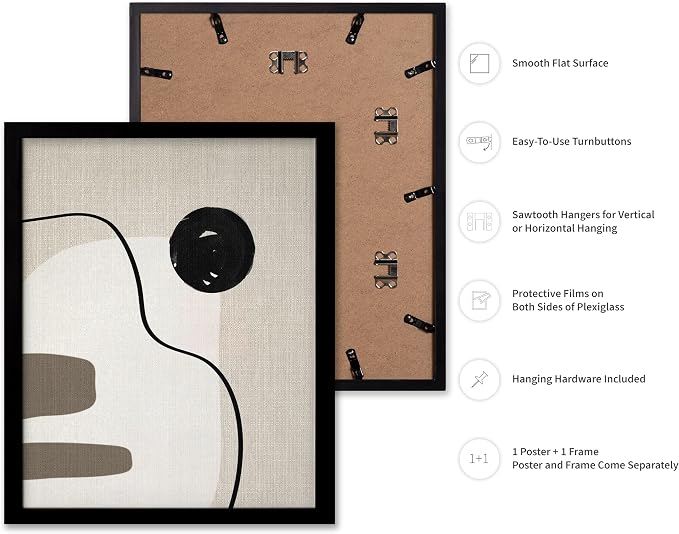 Poster Master Linen Shapes Poster – Lines on Linen Print – Chic Boho Art – Modern Abstract Artwork – Mid-Century Modern Piece – Great Bedroom or Living Room Decor – 16x20 Black Framed