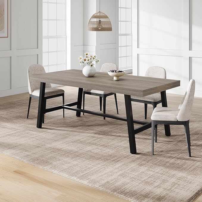 GarveeHome Industrial Dining Table for 6-8 People, 70.87" Long Wooden Kitchen Table with Sturdy Metal Frame & Walnut Finish, Seats 6 Rectangular Counter for Dinner, Kitchen, Dining Room-Grey Walnut