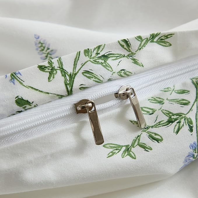 100% Washed Cotton Duvet Cover Twin Size - Linen Like Reversible Durable Soft Floral Duvet Cover Sets, 2 Pieces White Comforter Cover with Zipper Closure