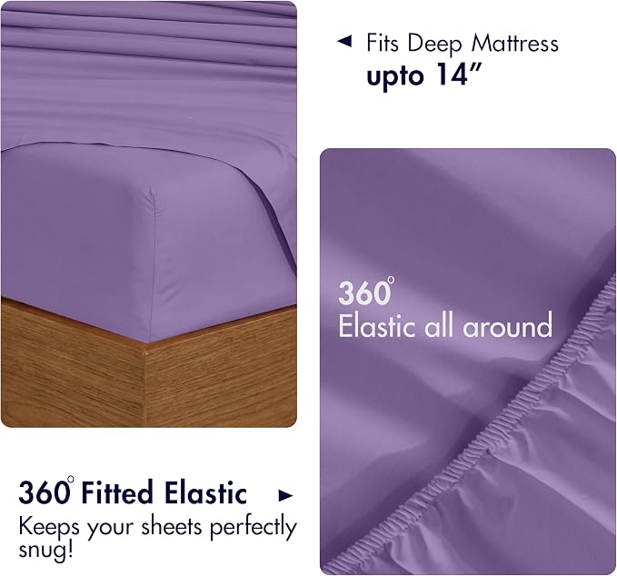 RUVANTI 100% Cotton Percale Sheets California King Size 6 Piece Set, Cooling Bed Sheets for Hot Sleepers, Deep Pocket 14”, Breathable Lightweight & Durable, Crisp Hotel Style Sheets, Purple Sage