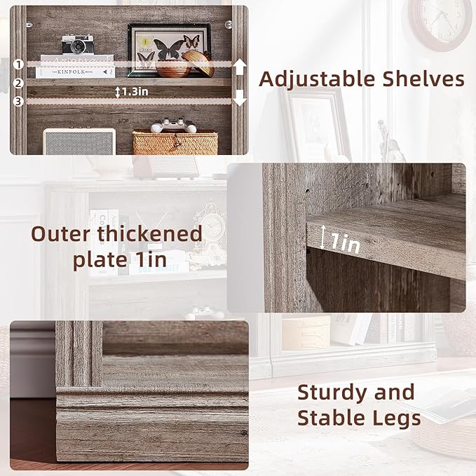 RWYHG 30" Grey Bookshelf Set of 2,2-Tier Thick Wood Book Shelf with Adjustable Shelves,Free Standing Farmhouse Bookcase with Open Display Storage,Floor Vintage Bookshelves for Living Room,Office