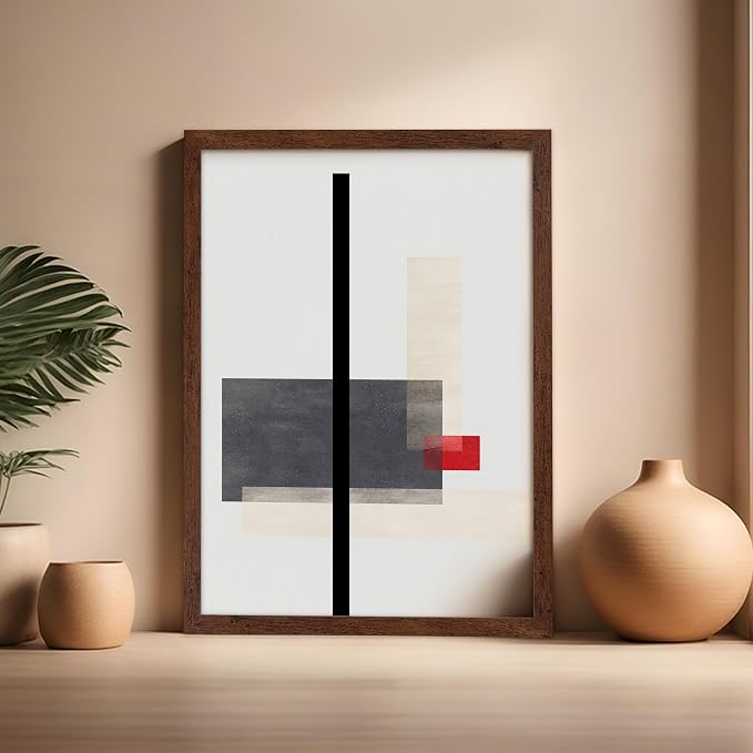 Poster Master Geometric Poster - Composition Print - Abstract Design - Mid Century Modern Artwork - Line Drawing - Illustration Design - Great Office or Bedroom Wall Decor - 16x20 Brown Framed
