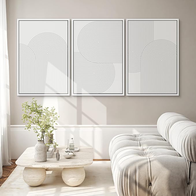 SIGNWIN Framed Canvas Print Wall Art Set Geometric Duotone Futuristic Arches Shapes Abstract Illustrations Modern Art Decorative Nordic Calm/Zen for Living Room, Bedroom, Office - 16"x24"x3 White