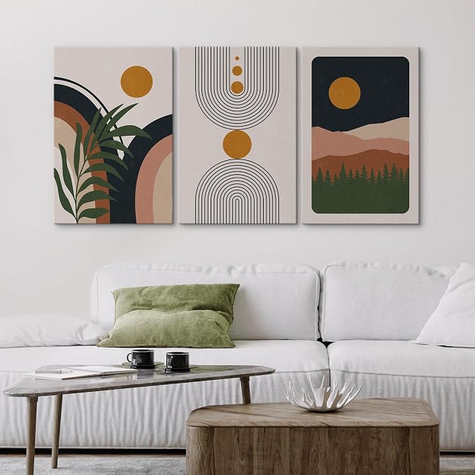 wall26 Canvas Print Wall Art Set Boho Geometric Mid-Century Plant Planet Landscape Nature Abstract Illustrations Modern Bohemian Decorative for Living Room, Bedroom, Office - 16"x24" x 3