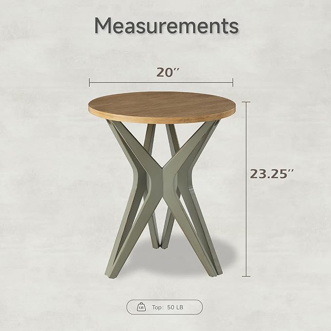 LONYKE Pedestal Farmhouse End Table Set of 2, Distressed Top with Tripod Base Bedside Table for Living Room, Modern, Boho, Round, Sage Green
