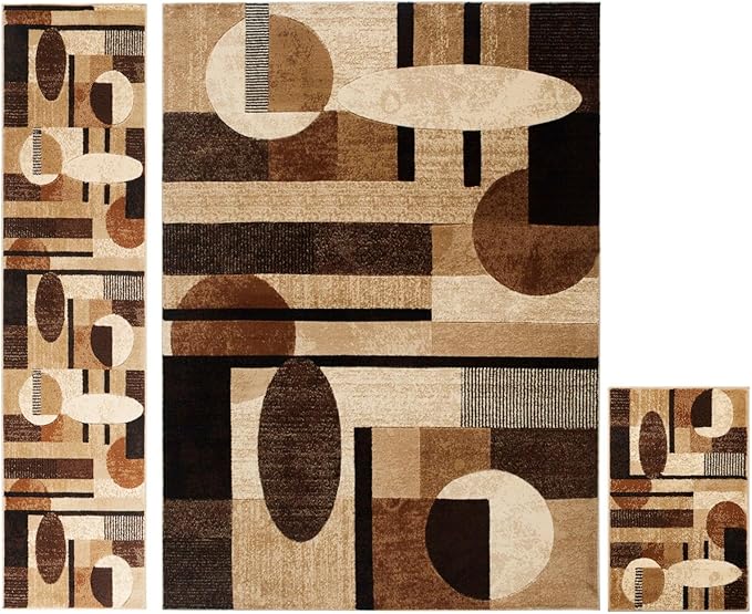 Home Dynamix Tribeca Jasmine Modern Area Rug, Abstract Brown/Beige 3 Piece Set