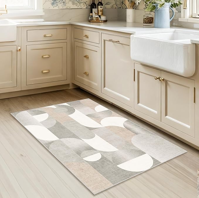 Small Rugs 2x3 Grey Rug for Entryway Bathroom Kitchen Entrance Doormat,Modern Geometric Accent Floor Throw Carpet Non Slip,Beige