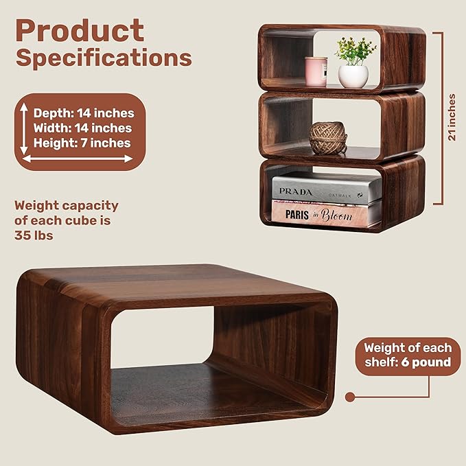 Wooden Cube Storage Stackable Organizer, Bookcase for Bedroom, Livingroom, Dormroom, Home Office, Studyroom, Home Decor and Contemporary Spaces (Walnut | Pack of 2)