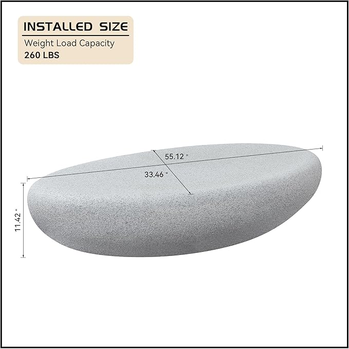 55" Coffee Table Irregular Fiberglass Matte Rock Center Table for Living Room Apartment, No Assembly
