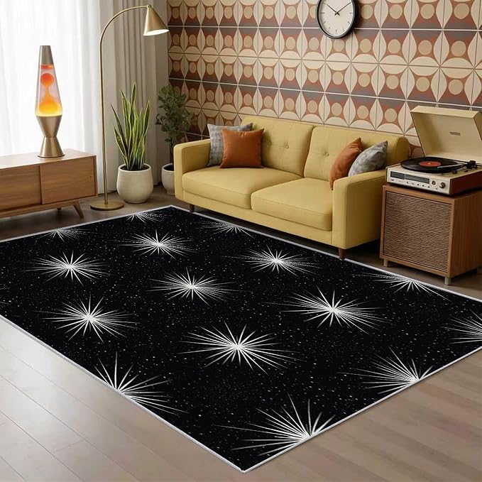 Starburst Rug 6x8 Mid Century Modern Retro Pattern Area Rugs for Living Room, Bedroom, Starburst Home Decor Accessories Indoor Carpet, Non Slip & Machine Washable