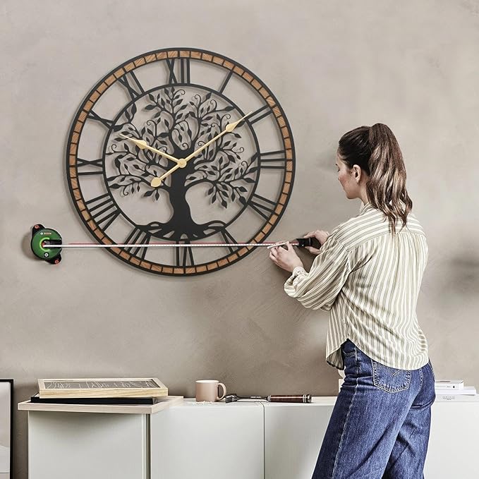 Micasso Farmhouse Oversize Wall Clock: 32Inch Rustic Tree of Life Metal with Wood Frame - Vintage Battery Operated Wall Clocks for Living Room/Fireplace/High-Ceiling - Home Decor for Housewife