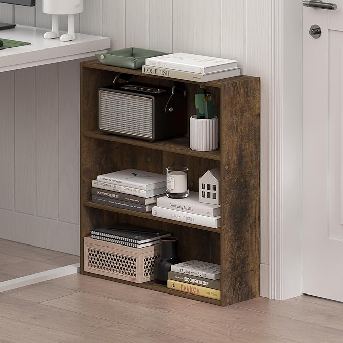 Furinno Basic Book Shelf, 3-Tier Bookshelf, Cube Storage Organizer Bookcase with Open Shelf, 7 x 24 x 26, for Living Room, Bedroom, Home Office, Amber Pine