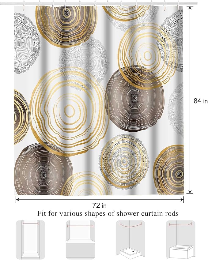 Modern Abstract Shower Curtain, 72x84 inch Polyester, Circle Geometric Pattern Shower Curtain Sets, Mid Century Style Bathroom Curtains Decor Set with 12 Hooks YLOKTP0353