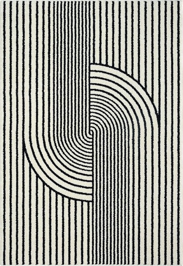 Abani Nuevo Collection Area Rug - Mid-Century Black and White Arch Knot Design - 8' x 10' - for Living Room, Bedroom & Office