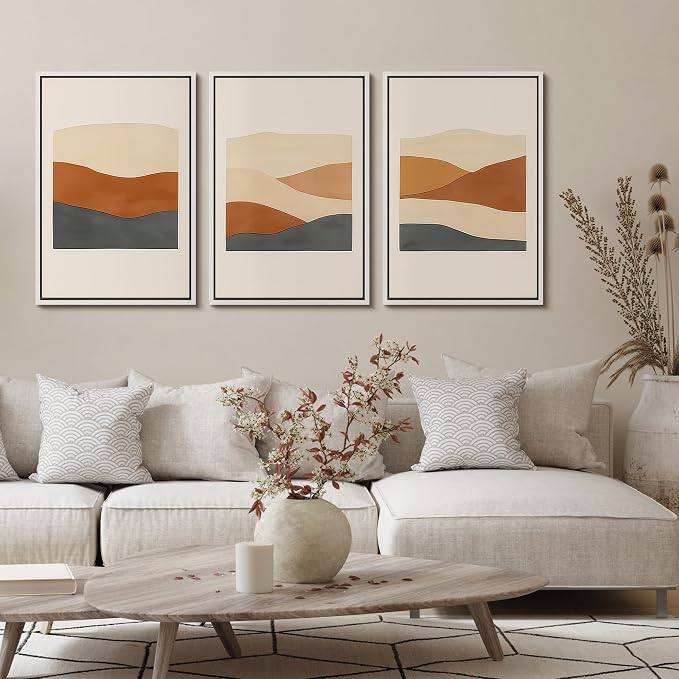 wall26 Framed Canvas Print Wall Art Set Minimalist Geometric Landscape Neutral Illustrations Fine Art Decorative Rustic for Living Room, Bedroom, Office - 16"x24"x3 White