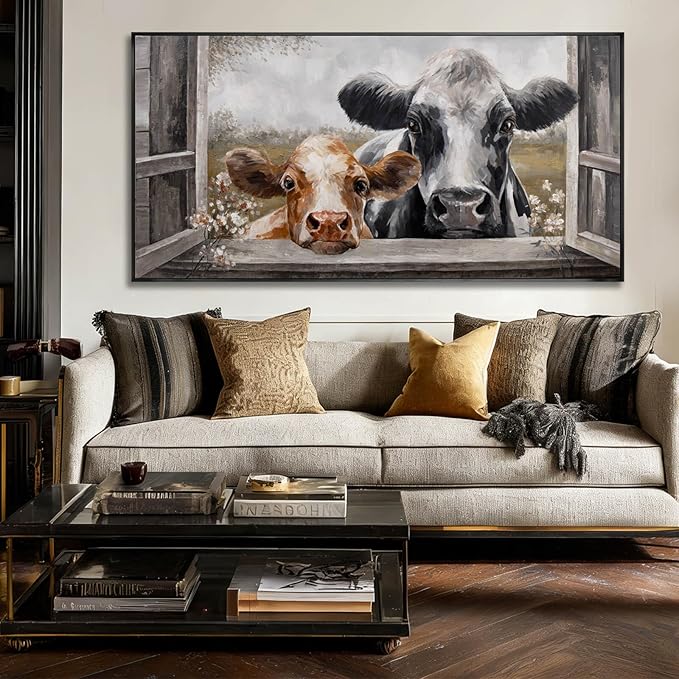 SOUGUAN Animal Canvas Wall Art Country Poster Printing Vintage Wall Decor 24"x48" Hanging Art for Dining Room Area Artwork for Office